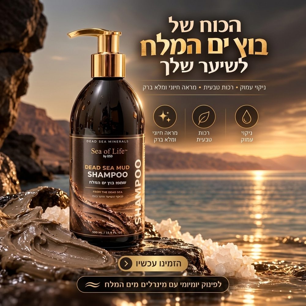 שמפו בוץ ים המלח 500 מ״ל - ניקוי עמוק לקרקפת ולשיער